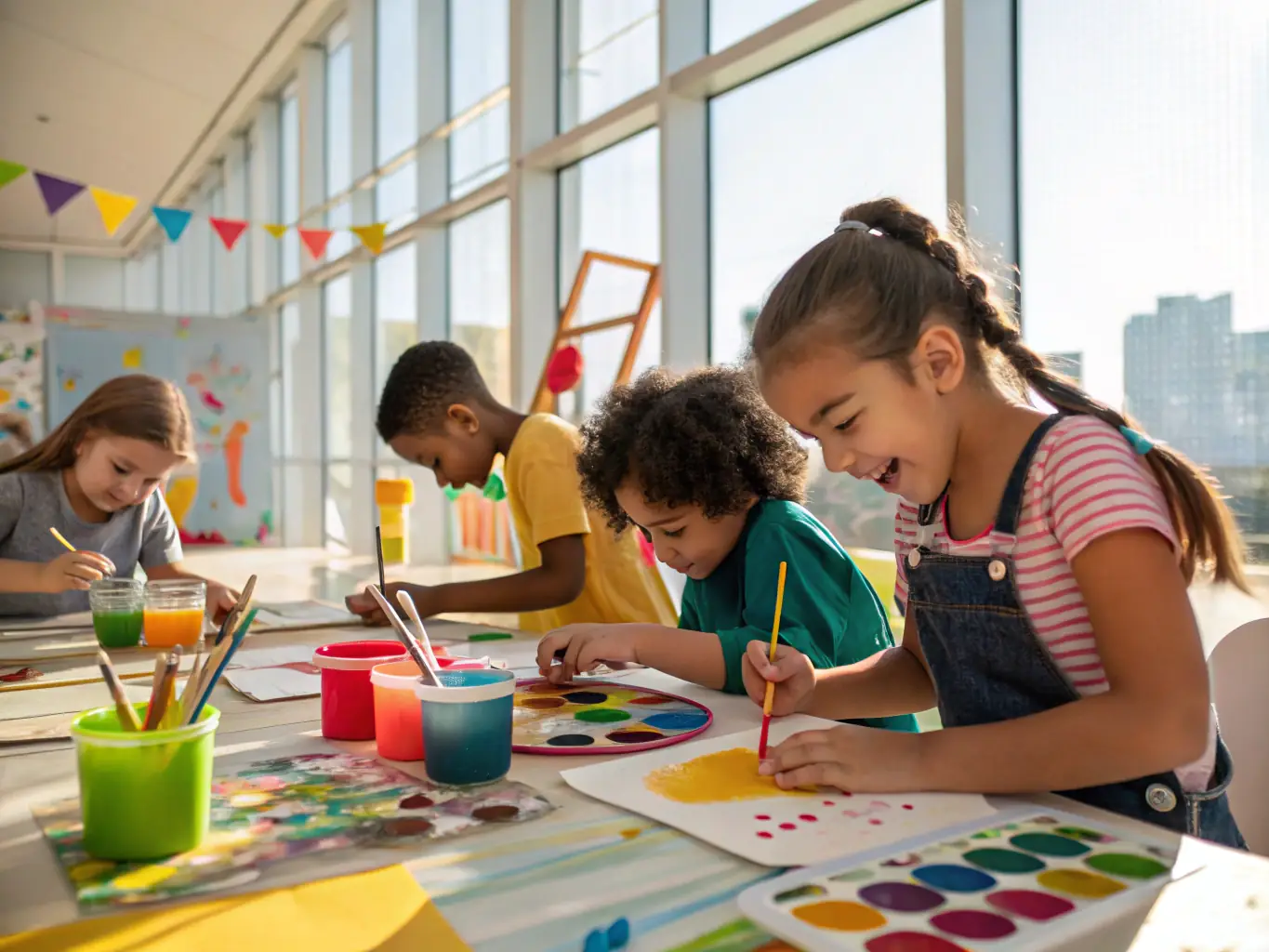 A photograph of children participating in an art workshop organized by ACADIA ARTS COUNCIL INC. The image should convey the joy of learning and the development of artistic skills among young participants.